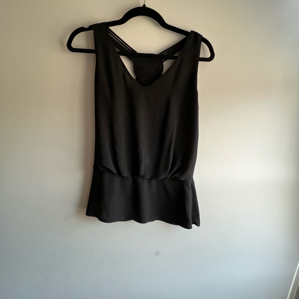Elegant Black Sleeveless Blouse with Braided Back Detail | Never Worn